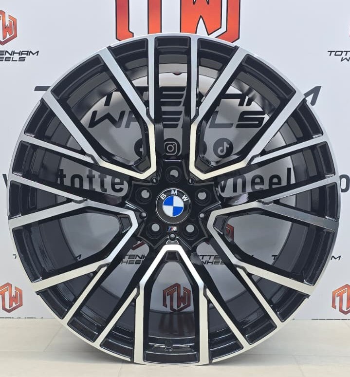SET OF 4 BRAND NEW BMW 809M STYLE ALLOY WHEELS GLOSS BLACK DIAMOND CUT 5X112