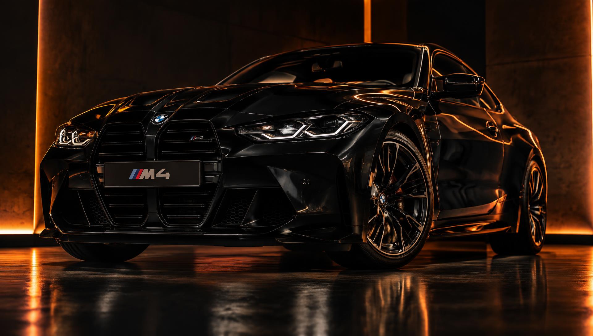 Black BMW M4 on gloss black alloy wheels